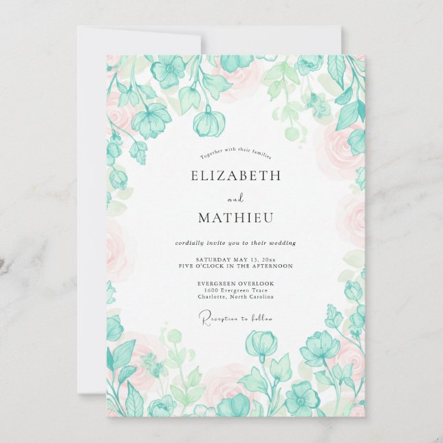 Convite Casamento de Folhagem de Eucalipto Aqua Mint (Frente)