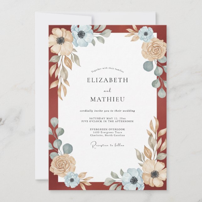 Convite Casamento de Folhagem de Eucalipto Champagne Ferru (Frente)