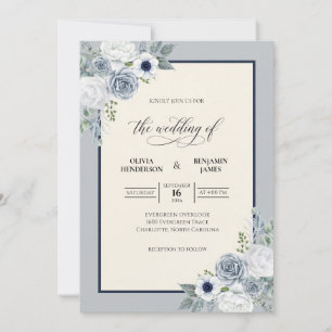 Convite Casamento de Folhagem de Eucalipto Navy em Aço