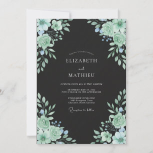 Convite Casamento de Folhagem de Hortelã Eucalipto Preto