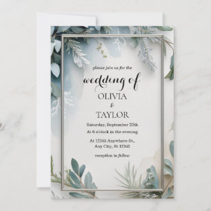 Convite Casamento de Folhagem de inverno com Aquarela