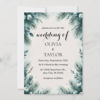 Convite Casamento de Folhagem de inverno com Aquarela