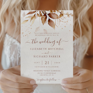 Convite Casamento de Folhagem de Outono Boho Terracota Fer