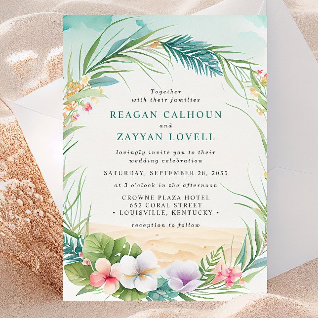 Convite Casamento de Folhagem de Praia Floral Tropical de  (Criador carregado)