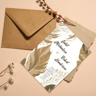 Convite Casamento de Folhagem de Toneladas Moderno Boho