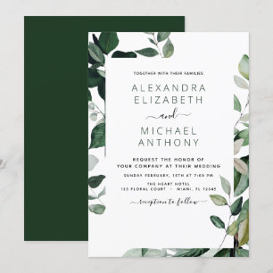 Convite Casamento de Folhagem de Verde Botânico