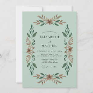 Convite Casamento de Folhagem Delicada em Verde Hortelã