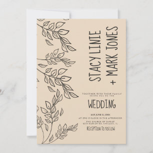 Convite Casamento de Folhagem Elegante Desenhada à Mão com