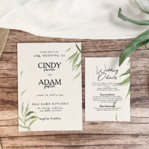 Convite Casamento de Folhagem Elegante Dusty Greenery