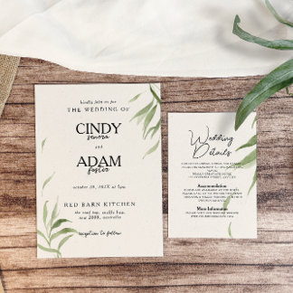 Convite Casamento de Folhagem Elegante Dusty Greenery
