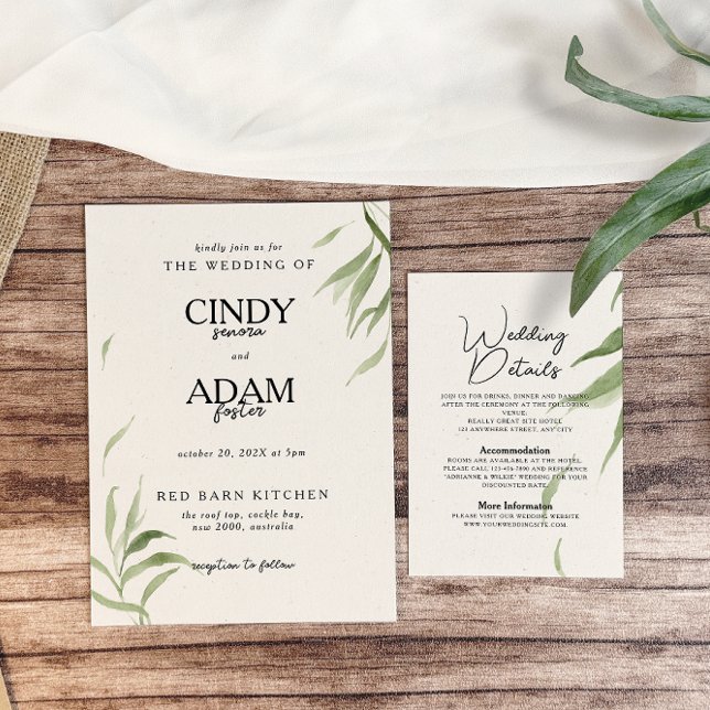 Convite Casamento de Folhagem Elegante Dusty Greenery (Criador carregado)