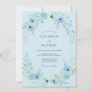 Convite Casamento de Folhagem Eucalipto Aqua Azul