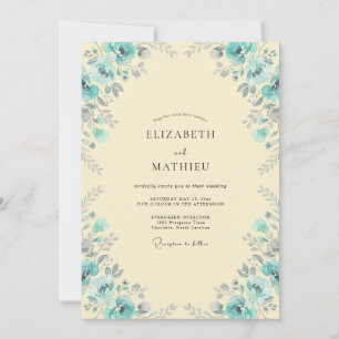 Convite Casamento de Folhagem Eucalipto Aqua Creme