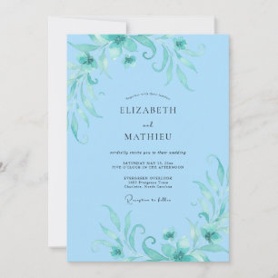 Convite Casamento de Folhagem Eucalipto Sky Aqua