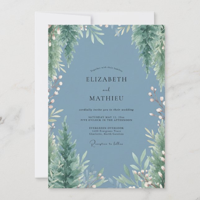 Convite Casamento de Folhagem Evergreen Slate (Frente)