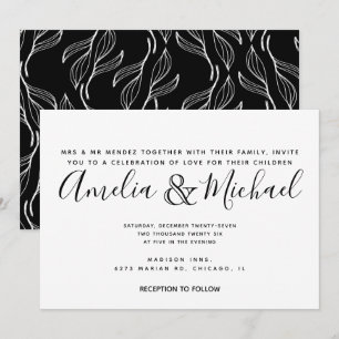Convite Casamento de Folhagem Floral Desenhada à Mão Folha