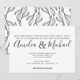 Convite Casamento de Folhagem Floral Desenhada à Mão Folha
