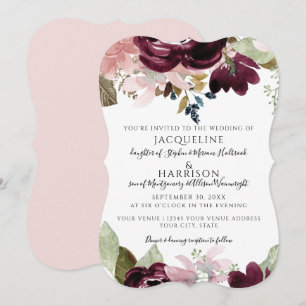 Convite Casamento de Folhagem Floral Elegante Cor-de-Rosa