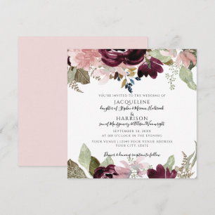 Convite Casamento de Folhagem Floral Elegante Rosa Brilhan