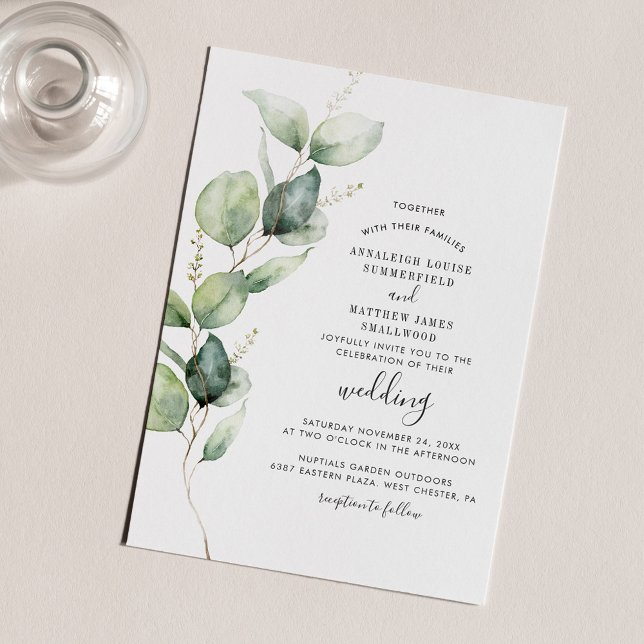 Convite Casamento de Folhagem Moderna Eucalyptus Greenery (Watercolor Eucalyptus Greenery Wedding Invitation)