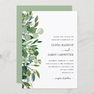 Convite Casamento de Folhagem Moderna Eucalyptus Sage Gree