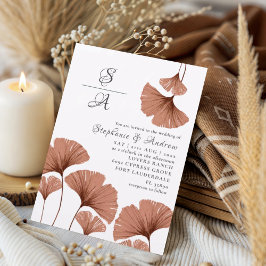 Convite Casamento de folhagem Moderno Terracotta Ginkgo
