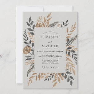 Convite Casamento de Folhagem Ornamentada em Bronze