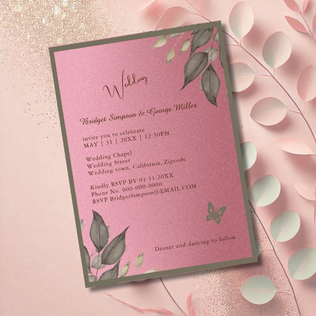 Convite casamento de folhagem rosa-sonho (Criador carregado)