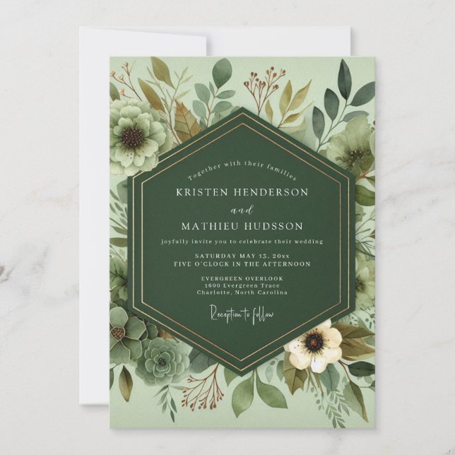 Convite Casamento de Folhagem Serena Salvia (Frente)