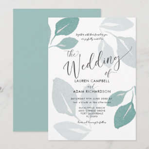 Convite Casamento de Folhagem Verde-água em Aquarela