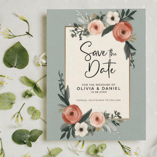 Convite Casamento De Folhagem Verde Elegante Salve A Data
