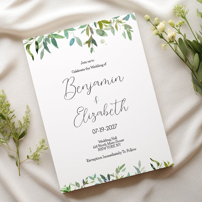 Convite Casamento de folhagem verde-escura da menta botâni (Botanic mint dark green foliage greenery Wedding )