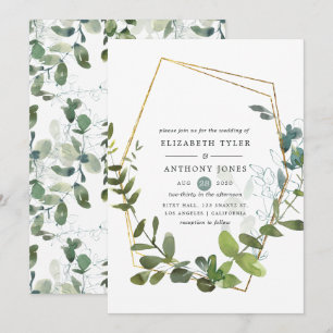 Convite Casamento de folhagens de eucalipto em aquarela