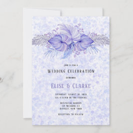 Convite Casamento de Folhas Azuis Roxais Tropicais