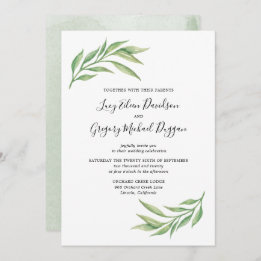 Convite Casamento de Folhas Botânicas de Aquarela