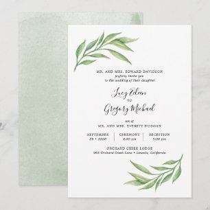 Convite Casamento de Folhas Botânicas de Aquarela