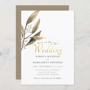 Convite Casamento de folhas castanhas com script de ouro r