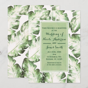 Convite Casamento de Folhas da Praia Tropical Verde Branco