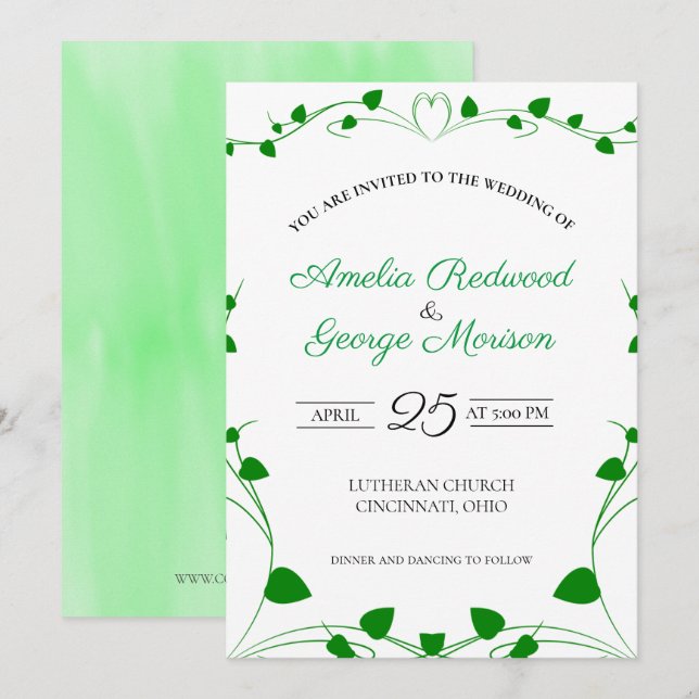 Convite Casamento de Folhas da Primavera Verde (Frente/Verso)