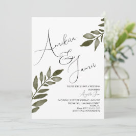 Convite Casamento de Folhas de Aguarela Ramo Verdejante Ro