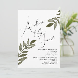Convite Casamento de Folhas de Aguarela Ramo Verdejante Ro
