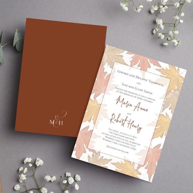 Convite Casamento de Folhas de Aquarela Elegante (Elegant watercolor leaves classic wedding invitation.)
