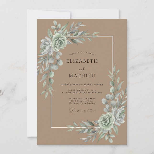 Convite Casamento de Folhas de Eucalipto Areia (Frente)