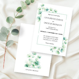 Convite Casamento de Folhas de Eucalipto em Aquarela Verde