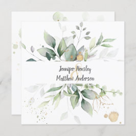 Convite Casamento de Folhas de Frame Dourado Meadow Green