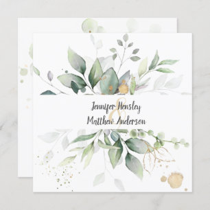 Convite Casamento de Folhas de Frame Dourado Meadow Green