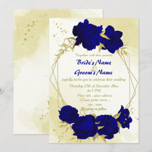 Convite Casamento de folhas de ouro de flores azuis