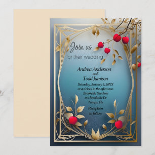 Convite Casamento de folhas de ouro de maçãs vermelhas