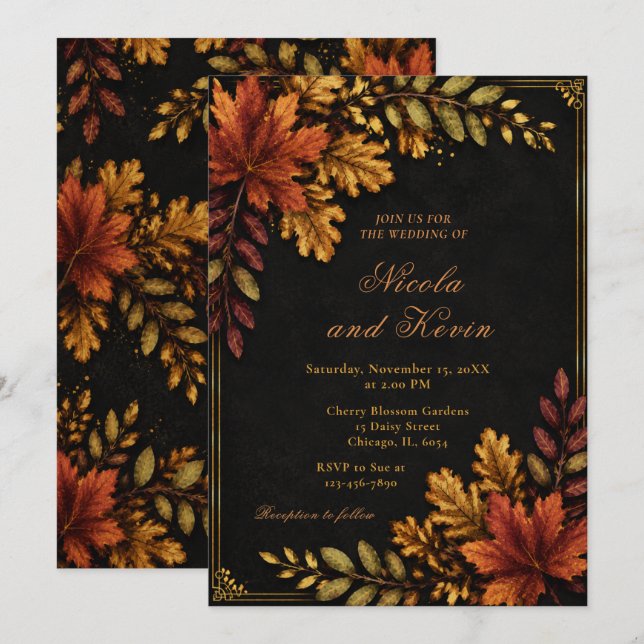 Convite Casamento de Folhas de Outono (Frente/Verso)