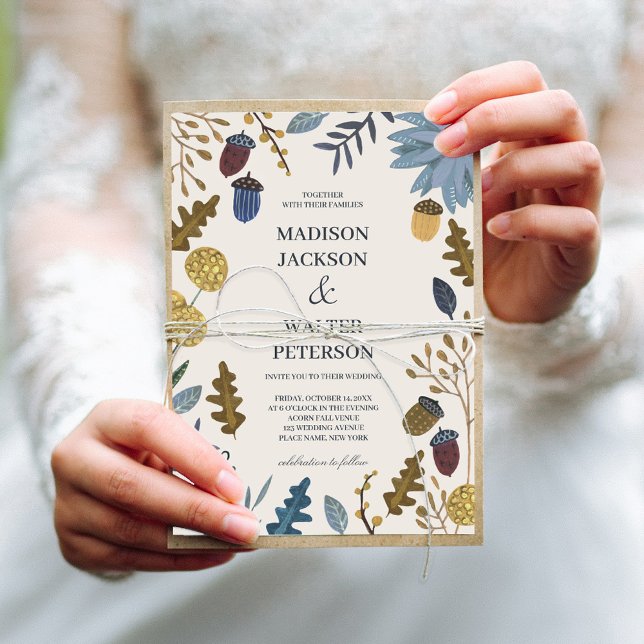 Convite Casamento de folhas de outono irregulares (Rustic off-white fall leaves wedding invitation)